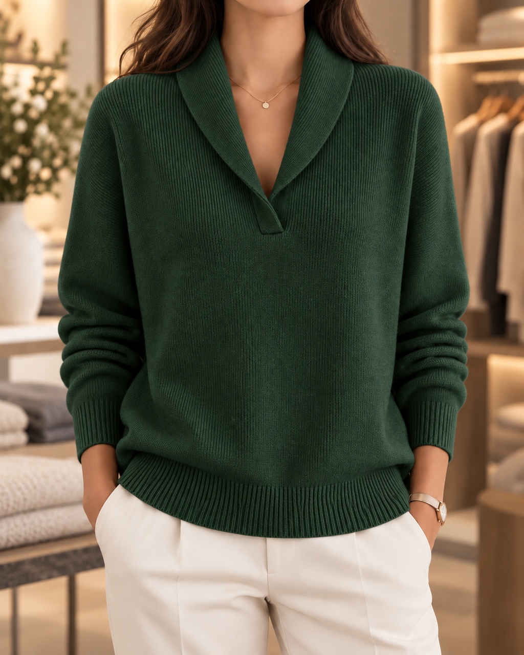 Louise – Shawl-Collar V-Neck Sweater