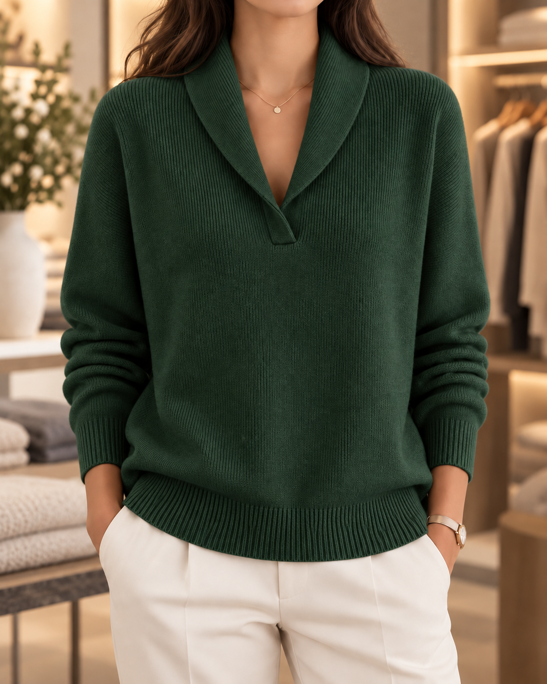 Louise – Shawl-Collar V-Neck Pullover