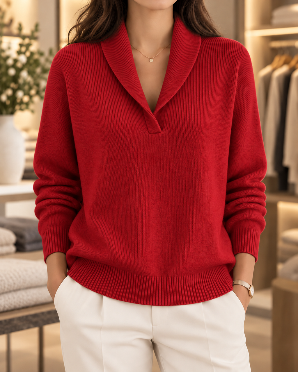 Louise – Shawl-Collar V-Neck Sweater
