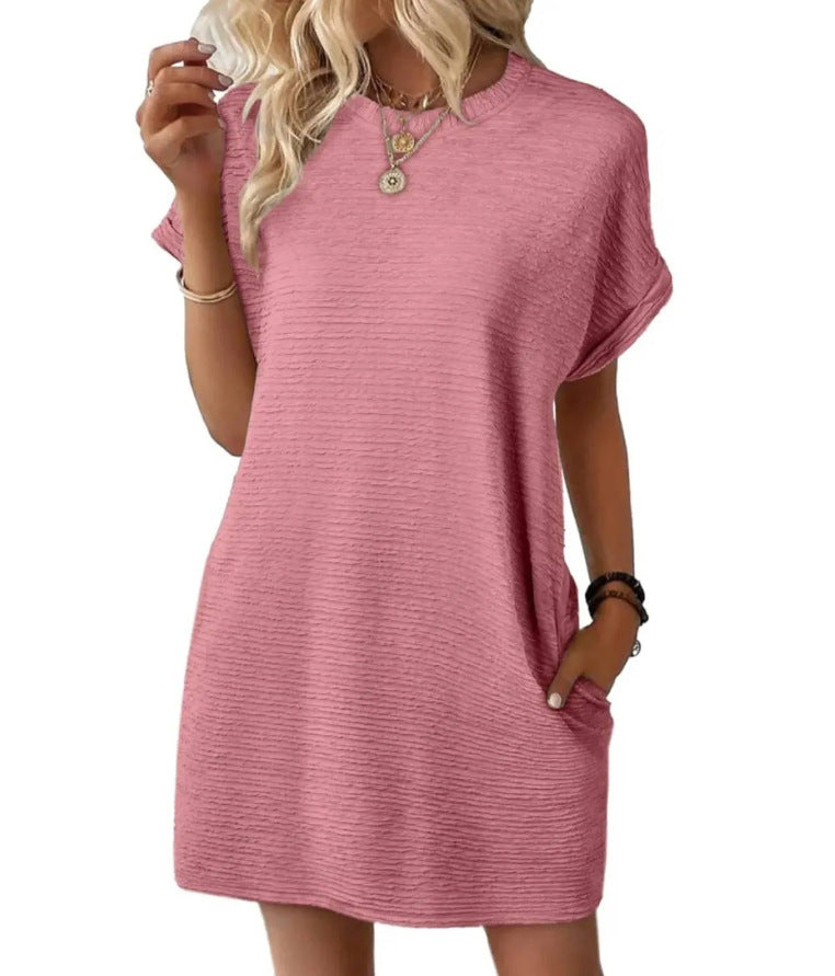 Nora textured T-shirt dress in dusty pink
