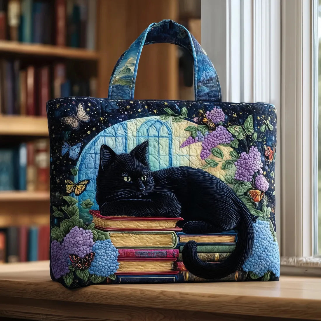 Marielle – Black Cat and Books Tote Bag