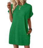 Nora textured T-shirt dress in green, side view