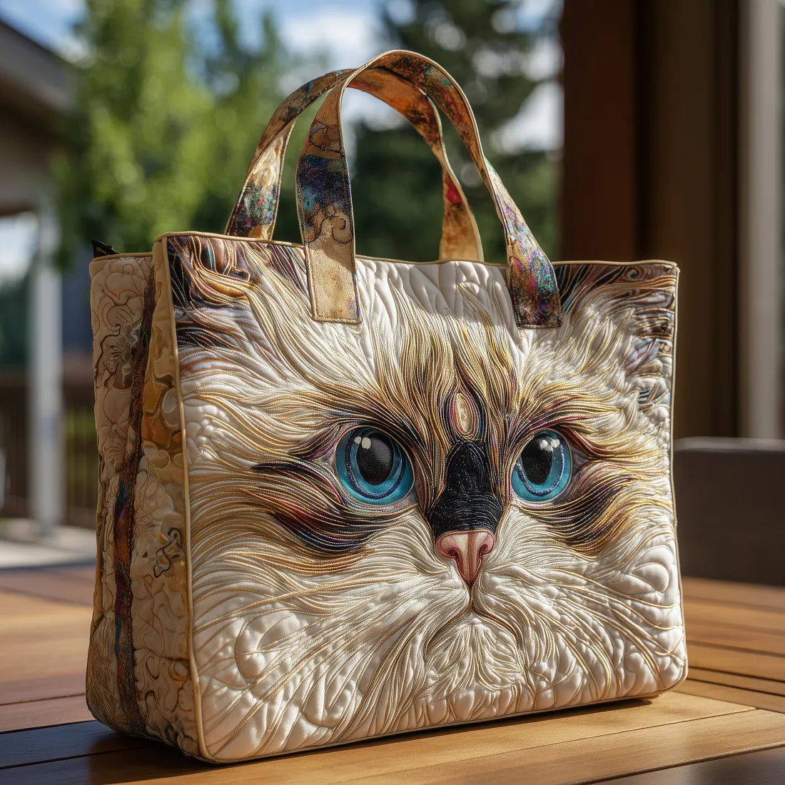 Beatrix – White Cat Quilted Tote Bag