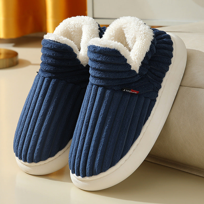 Pluffy corduroy slippers in Navy