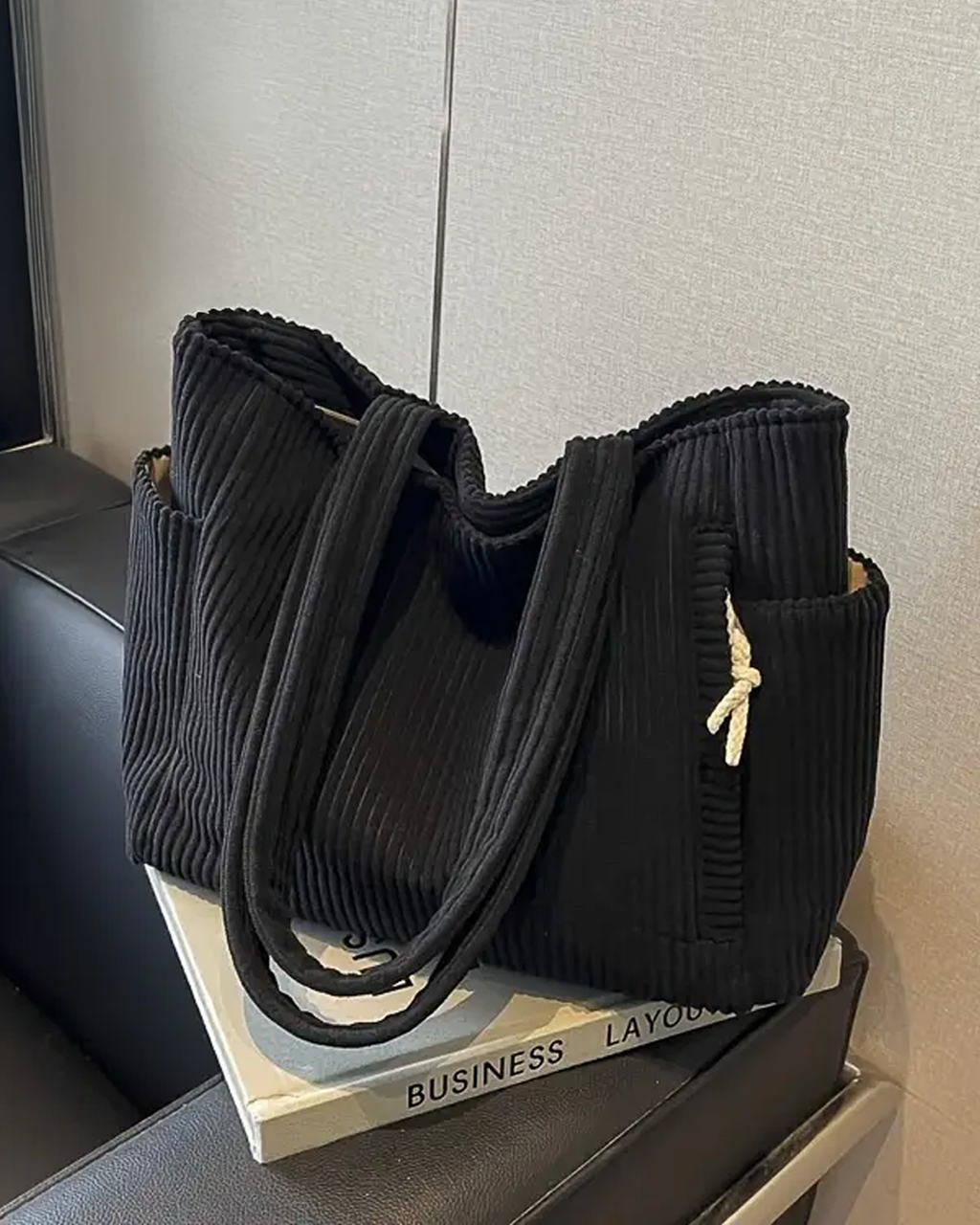 SOCIANI™ – Trending Ribbed Tote Bag with Drawstring Detail