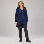 Maren long zip jacket – blue, full length with dark trousers and sneakers