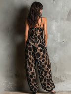 Orinda™ | Animal Print Deep V Halter Wide-Leg Jumpsuit