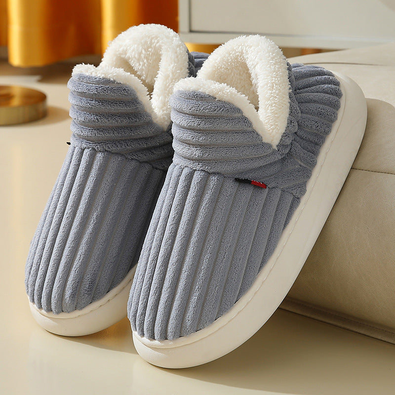 Pluffy corduroy slippers in Grey