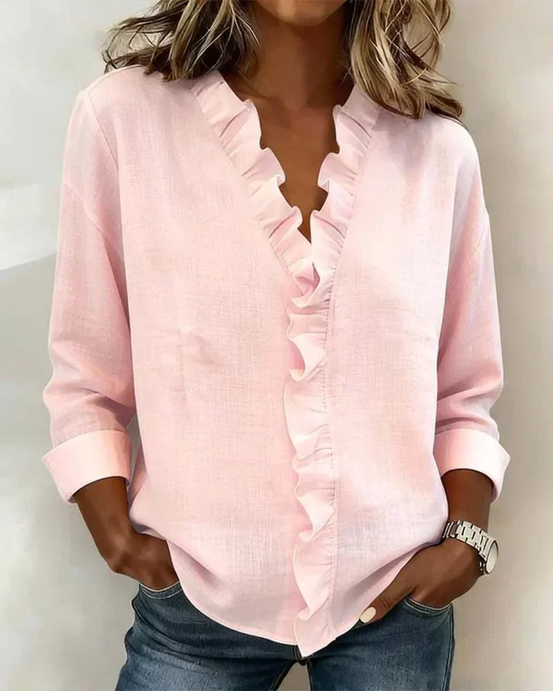 Charlotte | Ruffle Blouse with V-Neck and Long Sleeves