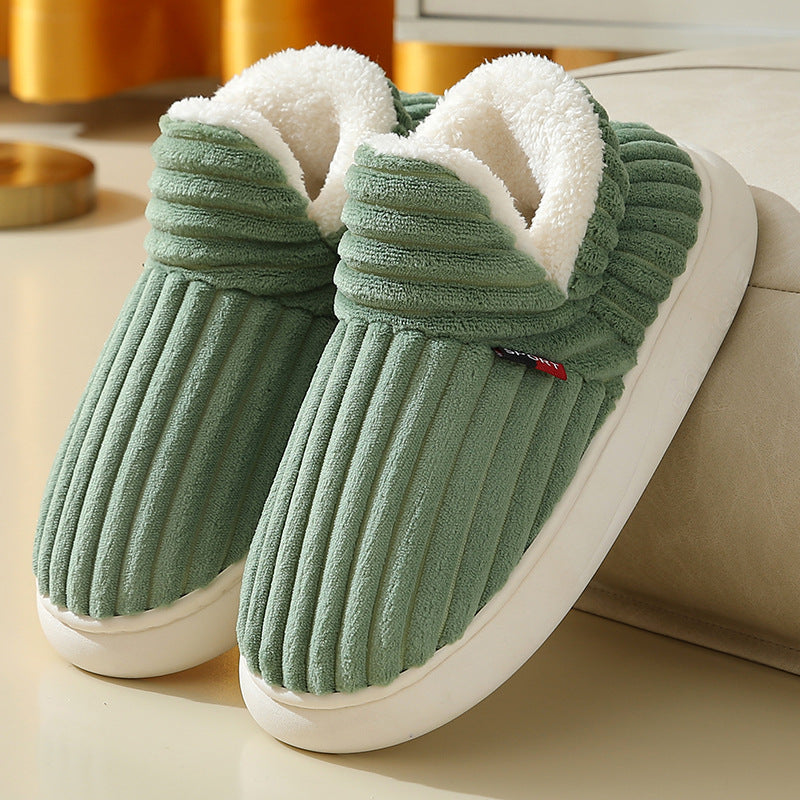Pluffy corduroy slippers in Sage