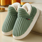 Pluffy corduroy slippers in Sage