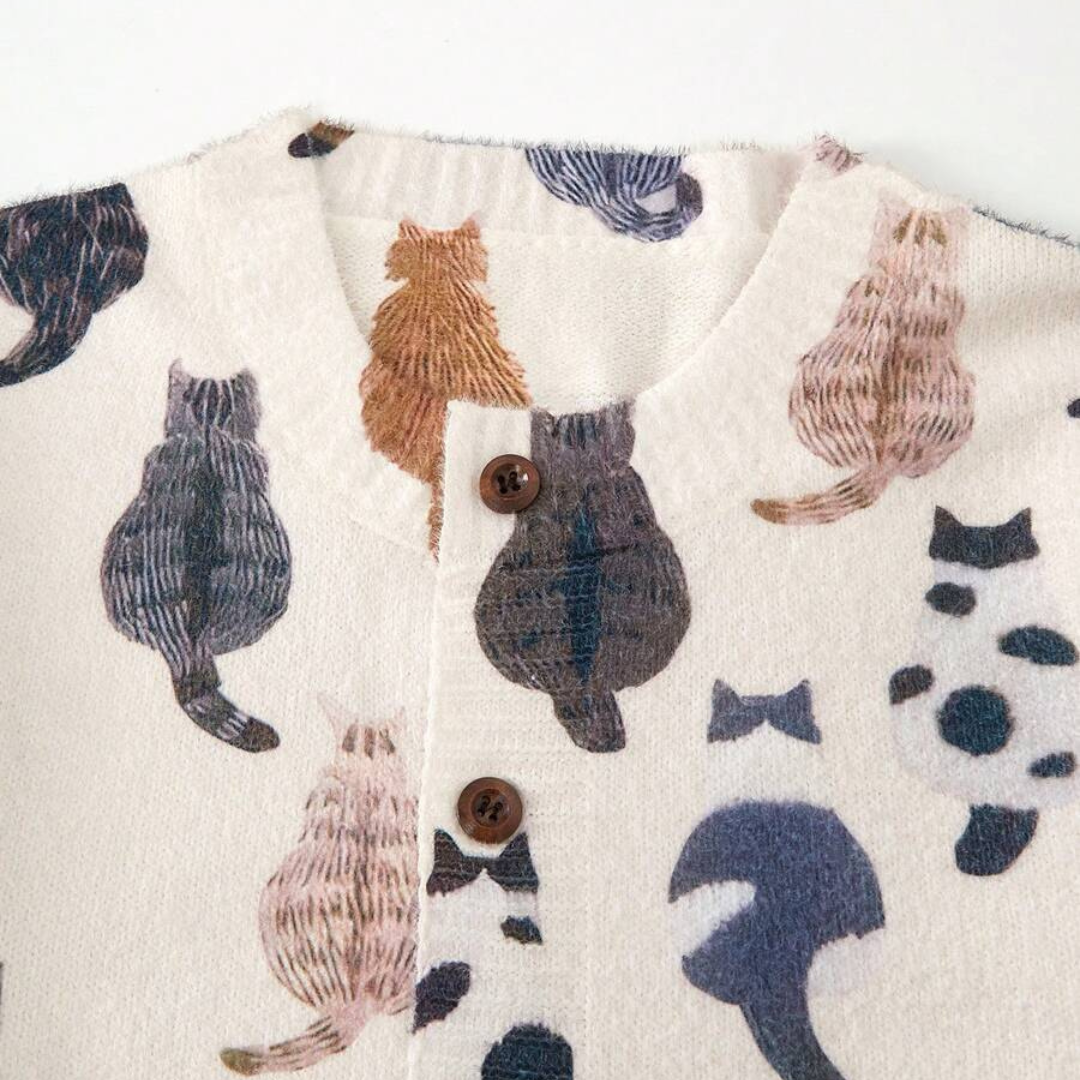 Marilyn | Cardigan à Motif de Chats Doux