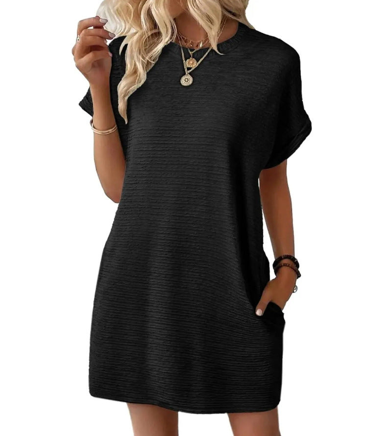 Nora textured T-shirt dress in black