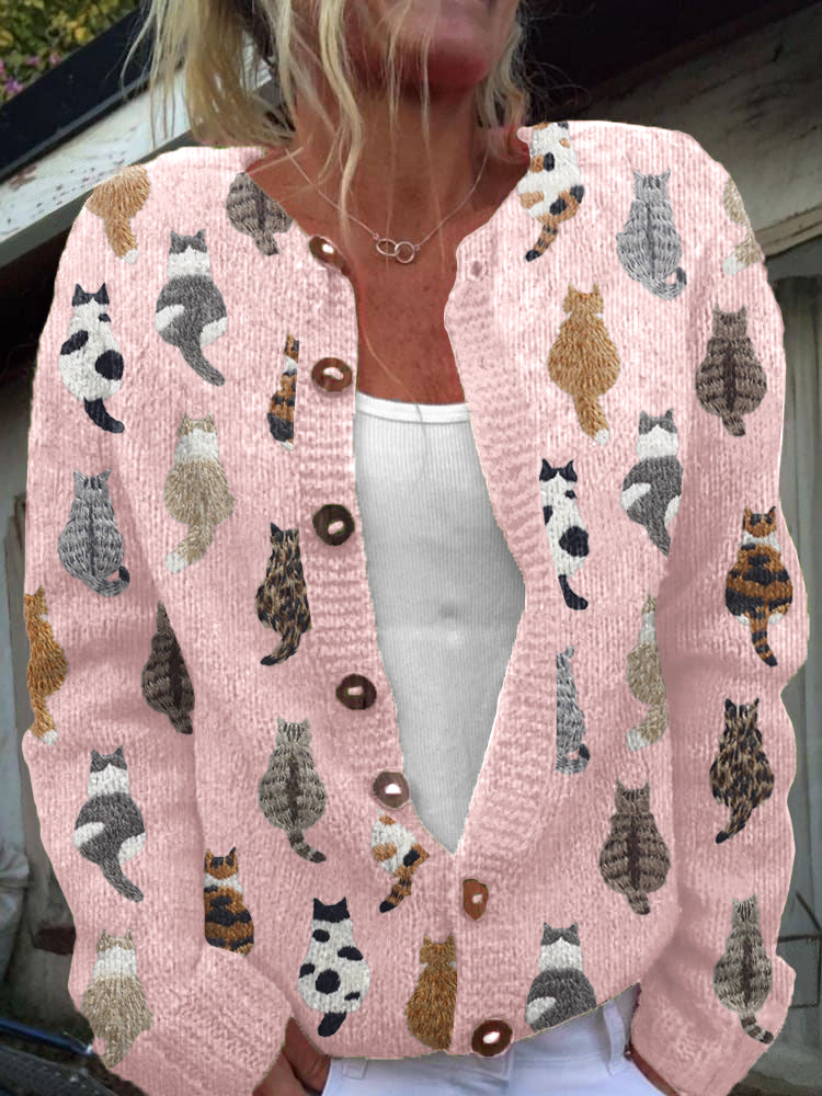 Winnie – Cat Print Knit Cardigan