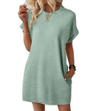 Nora textured T-shirt dress in sage, side view