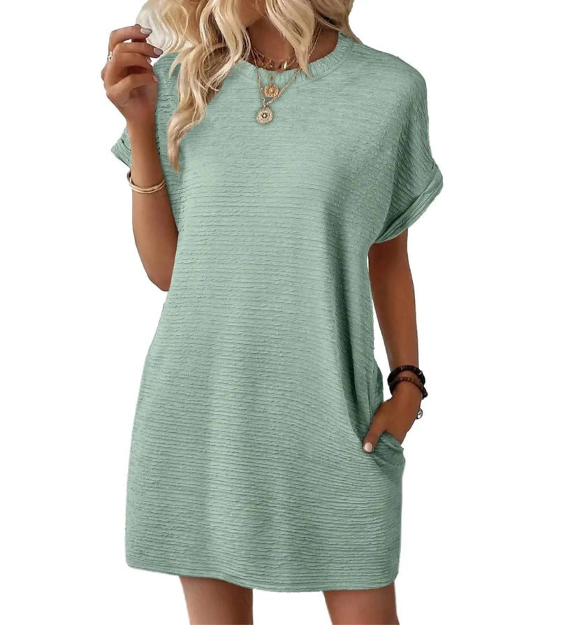 Nora textured T-shirt dress in sage, side view
