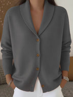 The same shawl-collar cardigan in heather grey.