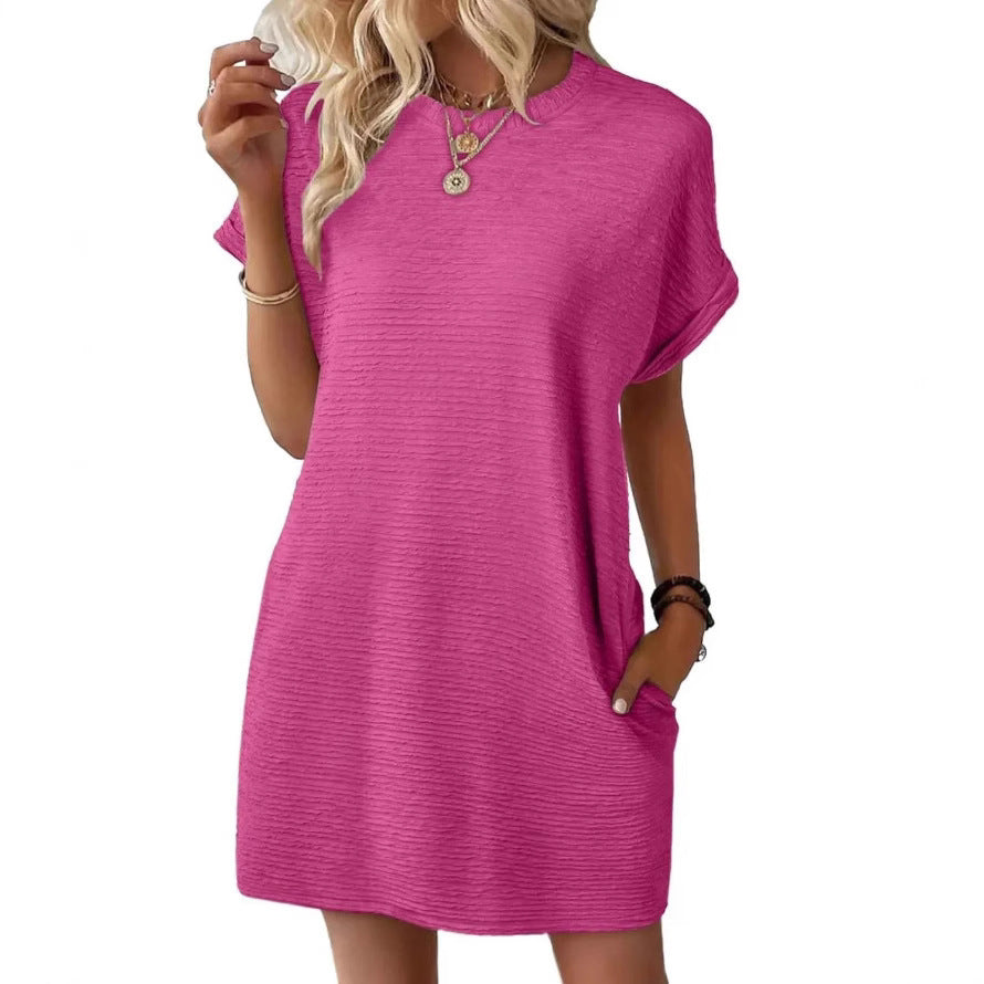 Nora textured T-shirt dress in fuchsia