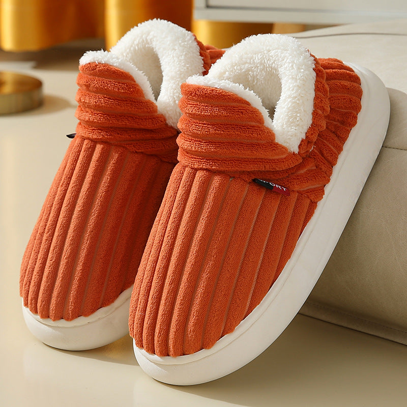 Pluffy corduroy slippers in Pumpkin, with the plush fleece collar