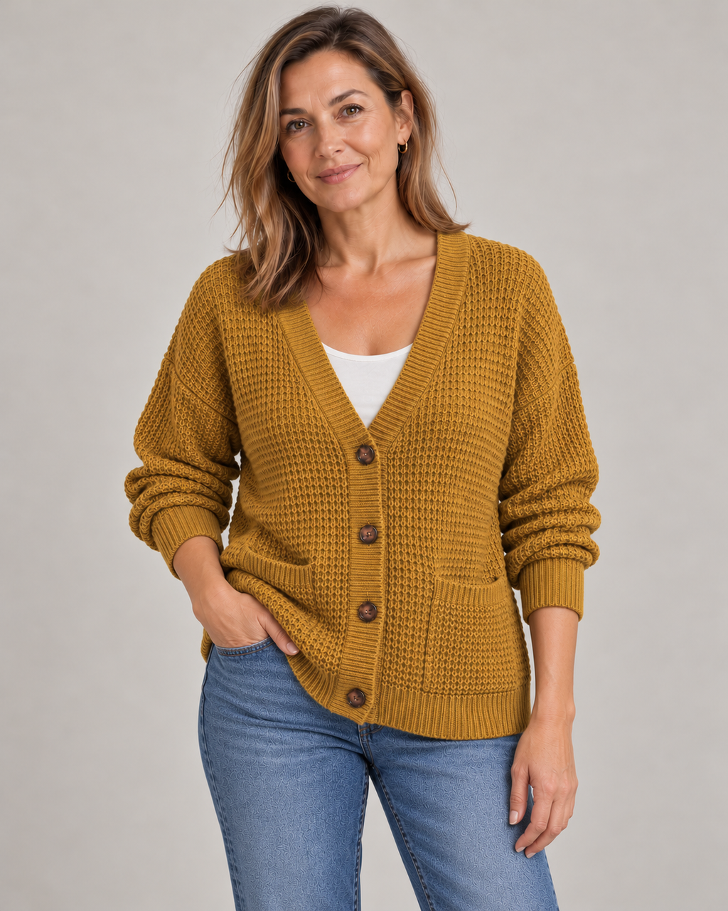 Elise – Waffle-Knit Button Cardigan