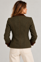 From the back: seamed to the waist, velvet-look collar and cuffs