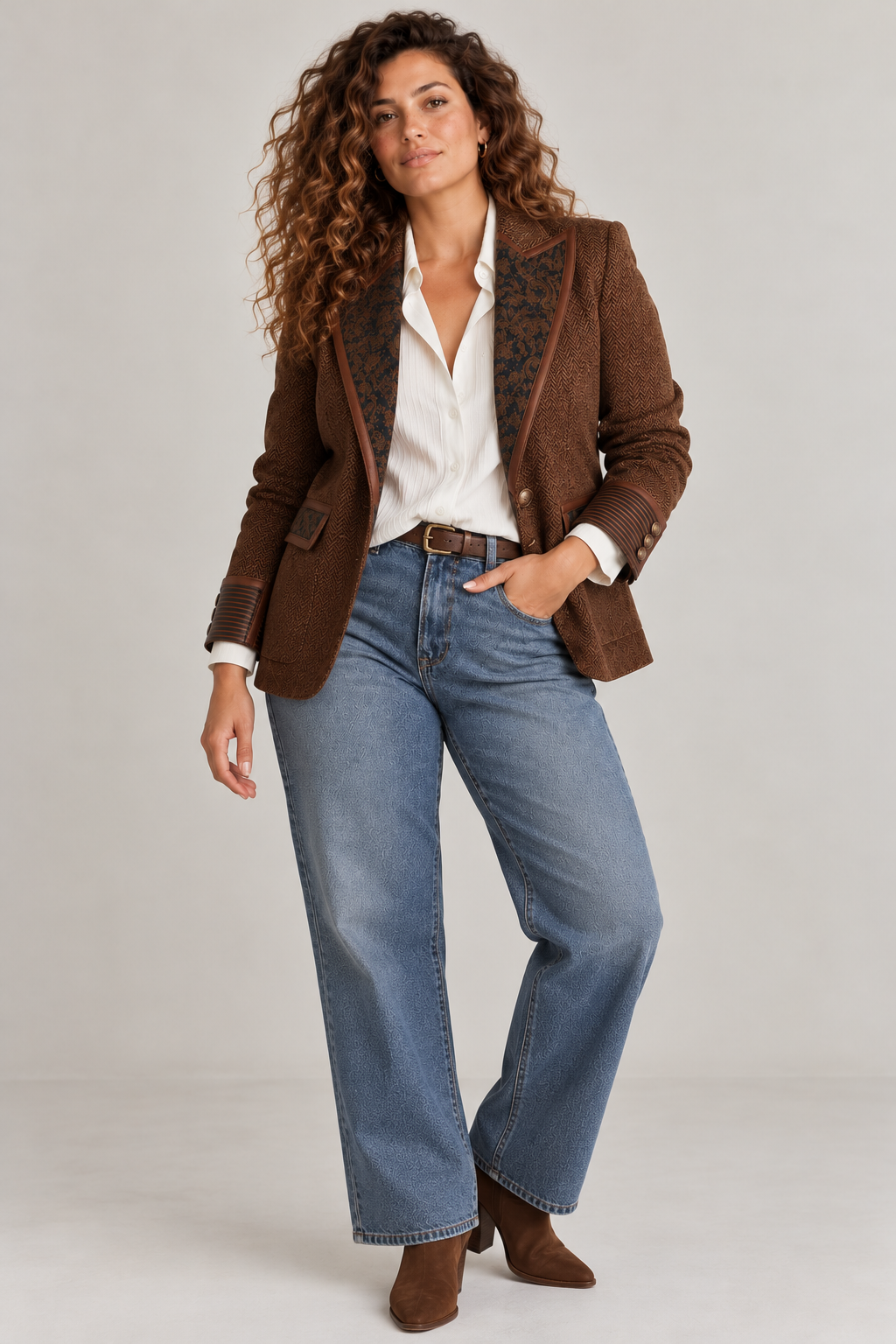 Josephine – Brocade-Lapel Herringbone Blazer