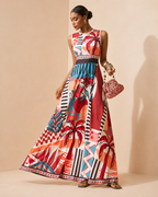 Liana – Placed-Print Flared Maxi Dress