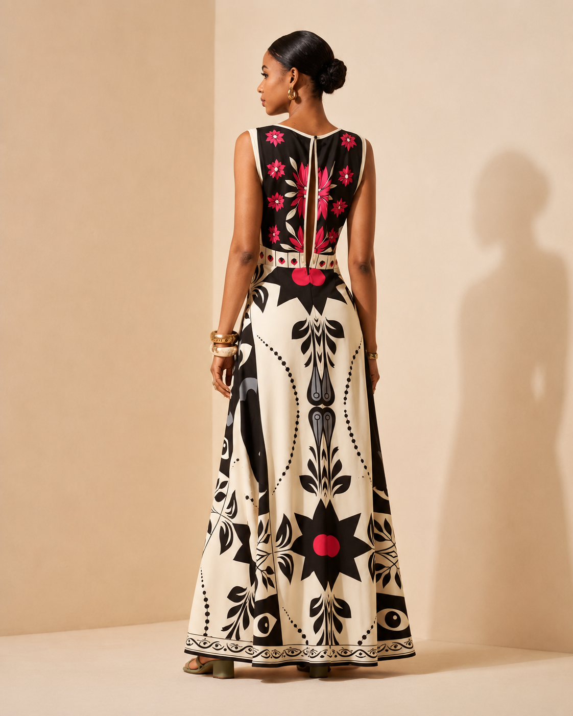 Liana – Placed-Print Flared Maxi Dress