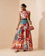 Liana – Placed-Print Flared Maxi Dress