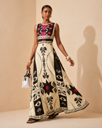 Liana – Placed-Print Flared Maxi Dress