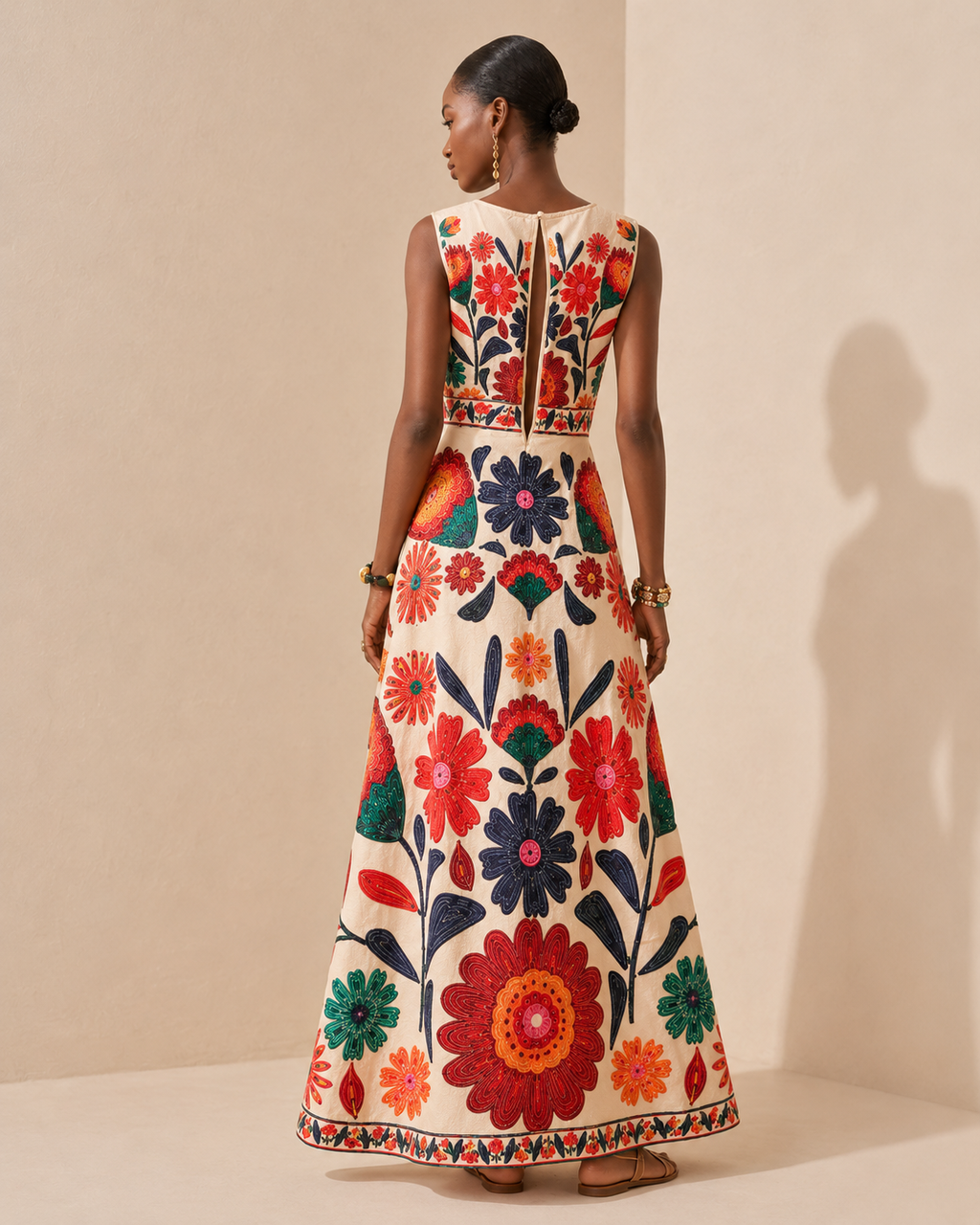 Liana – Placed-Print Flared Maxi Dress