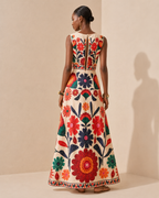Liana – Placed-Print Flared Maxi Dress