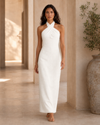 Noelle halter maxi dress in white, full-length front view