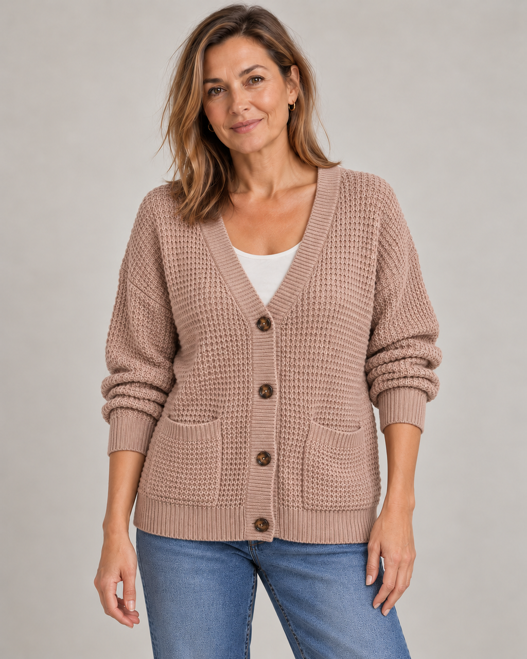Elise – Waffle-Knit Button Cardigan
