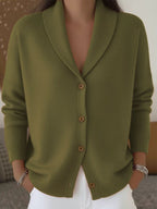 The same shawl-collar cardigan in olive.
