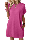 Nora textured T-shirt dress in fuchsia, side view