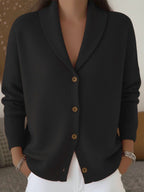 The same shawl-collar cardigan in black.