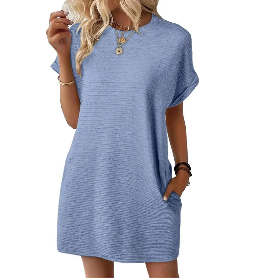 Nora textured T-shirt dress in light blue, side view