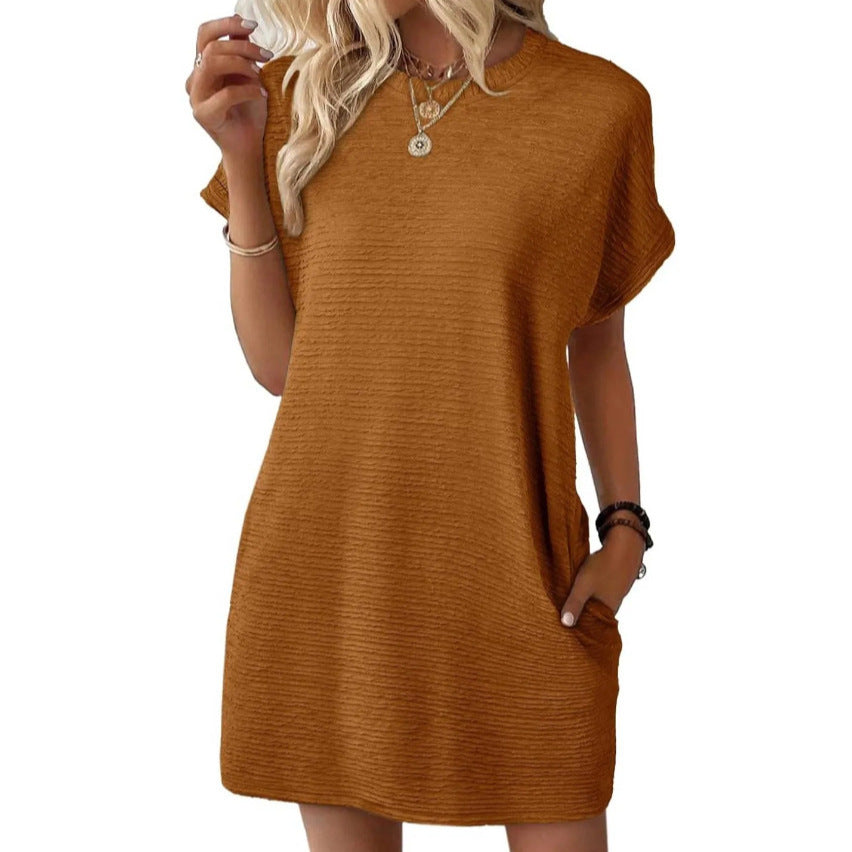 Nora textured T-shirt dress in caramel