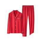 Still Nights Modal Sleep Set in Cherry Red, long-sleeve top and trousers, flat lay