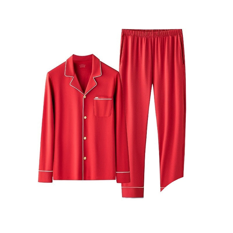 Still Nights Modal Sleep Set in Cherry Red, long-sleeve top and trousers, flat lay