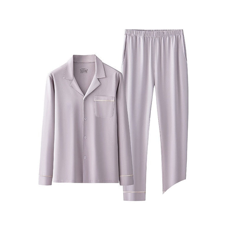 Still Nights Modal Sleep Set in Lilac Grey, long-sleeve top and trousers, flat lay