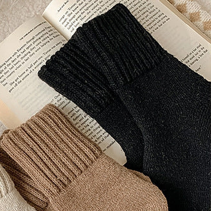 Maud knit sock in black, ribbed cuff folded over