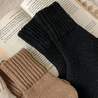 Maud knit sock in black, ribbed cuff folded over