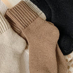 Maud knit sock in camel, ribbed cuff folded over