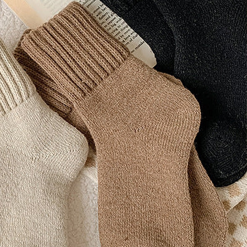 Maud knit sock in camel, ribbed cuff folded over