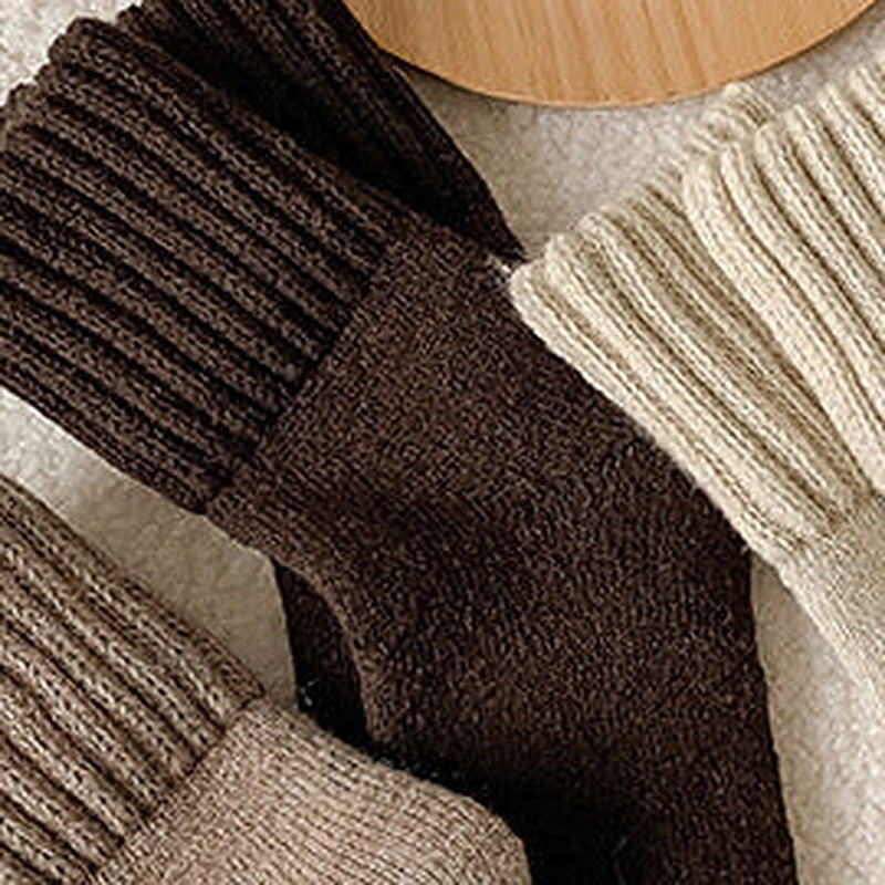 Maud knit sock in chocolate, ribbed cuff folded over