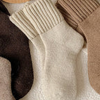 Maud knit sock in cream, ribbed cuff folded over