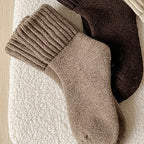 Maud knit sock in taupe, ribbed cuff folded over