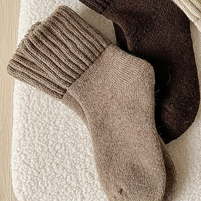 Maud knit sock in taupe, ribbed cuff folded over